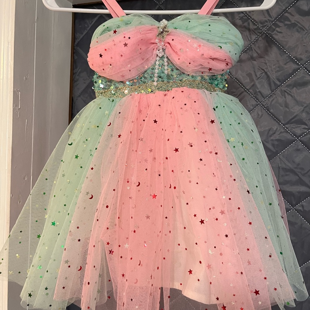Everlast Glittery Pink and Green Kids Dress